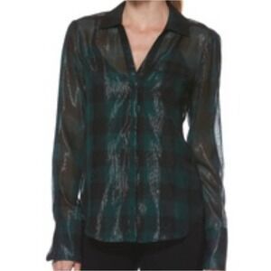 PAIGE Bevyn Metallic Plaid Button-Front Shirt Sz S
